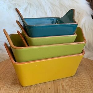 Costa Del Sol | 5 Colorful Fiesta Ceramic Pottery Baking Ramekins Loaf Dishes